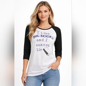 XL " I Like Big Books" Metallic Graphic baseball tee